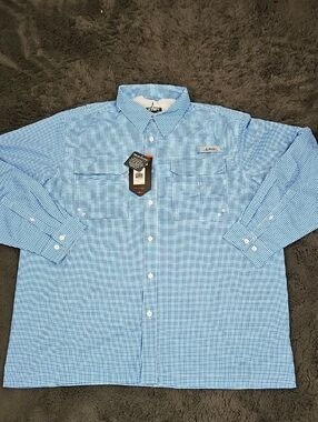 HABIT HERRING LAKE Men’s Light Blue Gingham Button-Down Long Sleeve River Shirt